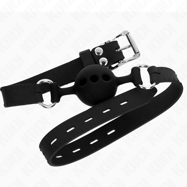 KINK - BÂILLON ENTIÈREMENT SILICONE 55 x 2 CM AVEC BOULE DE 4 CM TAILLE S NOIR AJUSTABLE 35-51 CM by KINK COLLAR & GAG