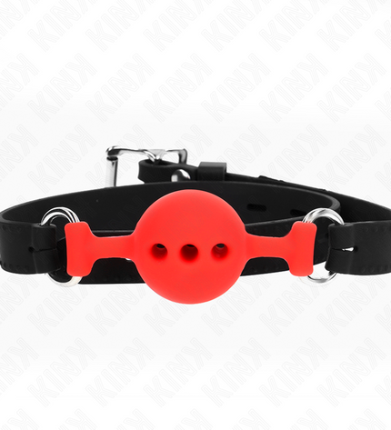 KINK - BÂILLON ENTIÈREMENT SILICONE 55 x 2 CM AVEC BOULE DE 4 CM TAILLE S ROUGE AJUSTABLE 35-51 CM by KINK COLLAR & GAG