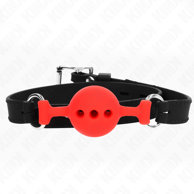 KINK - BÂILLON ENTIÈREMENT SILICONE 55 x 2 CM AVEC BOULE DE 4 CM TAILLE S ROUGE AJUSTABLE 35-51 CM by KINK COLLAR & GAG
