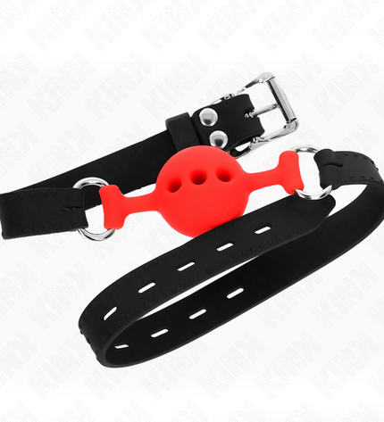 KINK - BÂILLON ENTIÈREMENT SILICONE 55 x 2 CM AVEC BOULE DE 4 CM TAILLE S ROUGE AJUSTABLE 35-51 CM by KINK COLLAR & GAG
