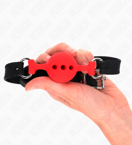 KINK - BÂILLON ENTIÈREMENT SILICONE 55 x 2 CM AVEC BOULE DE 4 CM TAILLE S ROUGE AJUSTABLE 35-51 CM by KINK COLLAR & GAG