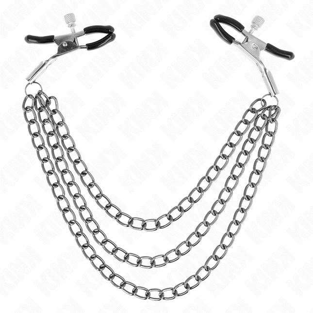 KINK - PINCES À METELIER AVEC 3 CHAÎNES NOIRES 20/23/28 CM by KINK NIPPLE GRIP