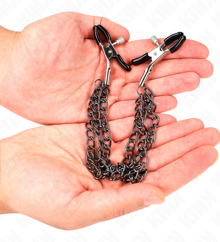 KINK - PINCES À METELIER AVEC 3 CHAÎNES NOIRES 20/23/28 CM by KINK NIPPLE GRIP