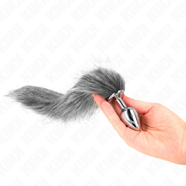 KINK - PLUG ANAL TAILLE S 7 X 3 CM AVEC QUEUE SYNTHÉTIQUE 40 CM GRIS by KINK PLEASURE PLUGS