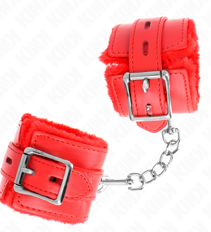 KINK - APPUI-POIGNETS DOUBLÉS DE FOURRURE AVEC TROUS CARRÉS ROUGE ET CEINTURE ROUGE RÉGLABLE 17-29 CM X 6 CM by KINK WRIST RESTRAINT