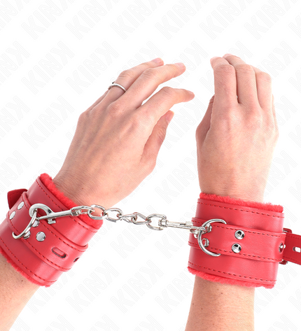 KINK - APPUI-POIGNETS DOUBLÉS DE FOURRURE AVEC TROUS CARRÉS ROUGE ET CEINTURE ROUGE RÉGLABLE 17-29 CM X 6 CM by KINK WRIST RESTRAINT