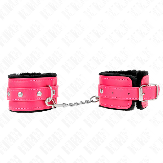 KINK - APPUI-POIGNETS DOUBLÉS DE FOURRURE PREMIUM NOIR AVEC CEINTURE ROSE FRAMBOISE AJUSTABLE 17-29 CM X 6 CM by KINK WRIST RESTRAINT