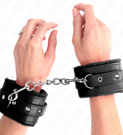 KINK - APPUI-POIGNETS DOUBLÉS DE FOURRURE PREMIUM NOIR AVEC CEINTURE NOIRE RÉGLABLE 17-29 CM X 6 CM by KINK WRIST RESTRAINT
