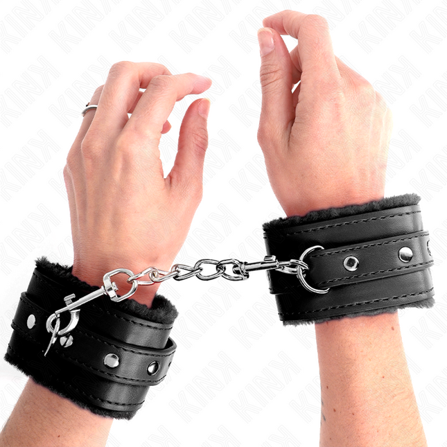 KINK - APPUI-POIGNETS DOUBLÉS DE FOURRURE PREMIUM NOIR AVEC CEINTURE NOIRE RÉGLABLE 17-29 CM X 6 CM by KINK WRIST RESTRAINT