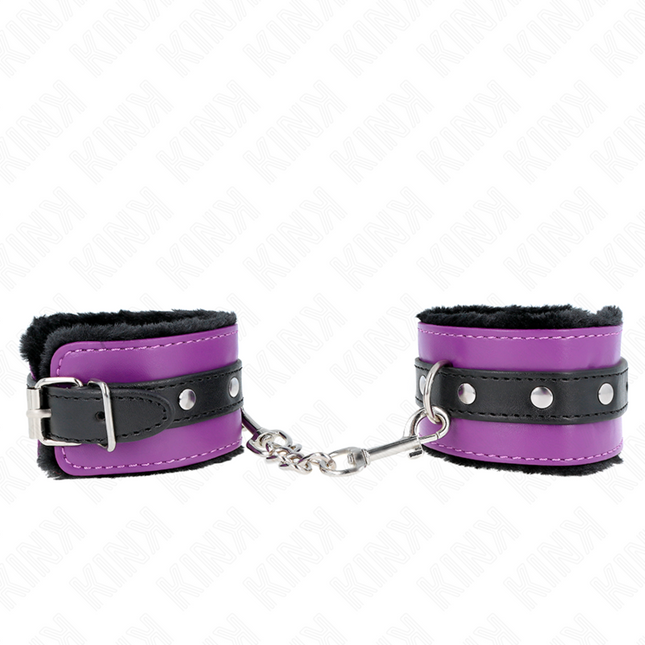 KINK - APPUI-POIGNETS DOUBLÉS DE FOURRURE PREMIUM NOIR AVEC CEINTURE VIOLET / NOIRE RÉGLABLE 17-29 CM X 6 CM by KINK WRIST RESTRAINT