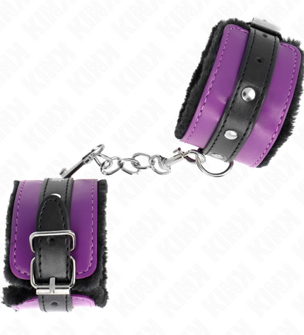KINK - APPUI-POIGNETS DOUBLÉS DE FOURRURE PREMIUM NOIR AVEC CEINTURE VIOLET / NOIRE RÉGLABLE 17-29 CM X 6 CM by KINK WRIST RESTRAINT