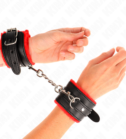 KINK - APPUI-POIGNETS DOUBLÉS DE FOURRURE PREMIUM ROUGE AVEC CEINTURE NOIRE RÉGLABLE 17-29 CM X 6 CM by KINK WRIST RESTRAINT