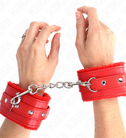 KINK - APPUI-POIGNETS DOUBLÉS DE FOURRURE PREMIUM ROUGE AVEC CEINTURE ROUGE RÉGLABLE 17-29 CM X 6 CM by KINK WRIST RESTRAINT
