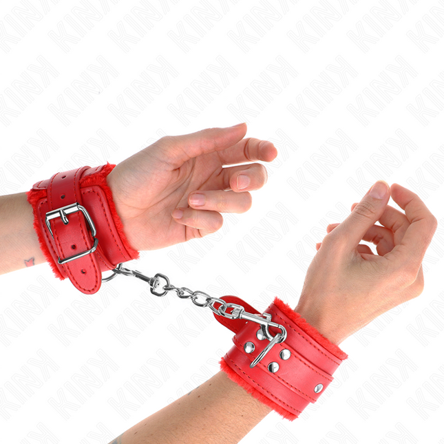 KINK - APPUI-POIGNETS DOUBLÉS DE FOURRURE ROUGE AVEC CEINTURE ROUGE RÉGLABLE 17-29 CM X 6 CM by KINK WRIST RESTRAINT