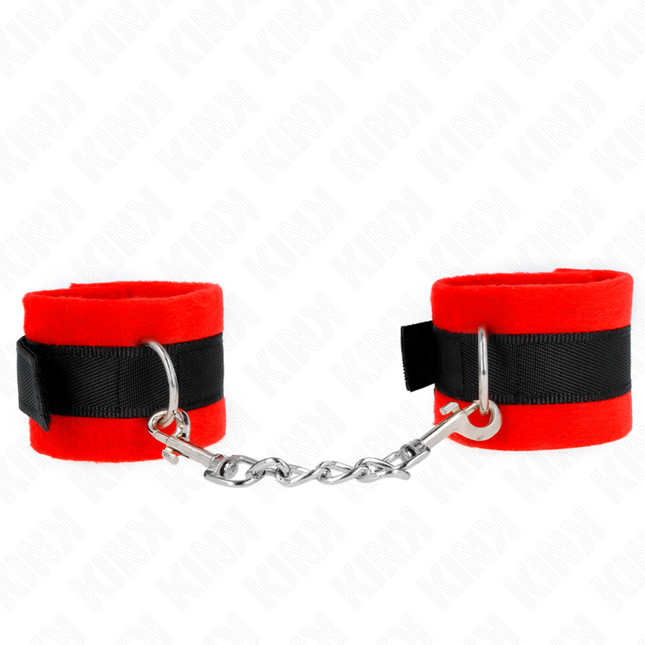 KINK - MANCHETTES DÉBUTANT EN FOURRURE NOIR-ROUGE 30 X 7 CM by KINK WRIST RESTRAINT