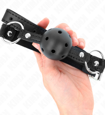 KINK - BOULE NOIRE CREUSE DURE 4,5 CM GAG MODÈLE 1 63,5 X 2 CM by KINK COLLAR & GAG