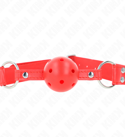 KINK - BÂILLON À BOULE DUR CREUX ROUGE COMPLET 62 x 2 CM by KINK COLLAR & GAG