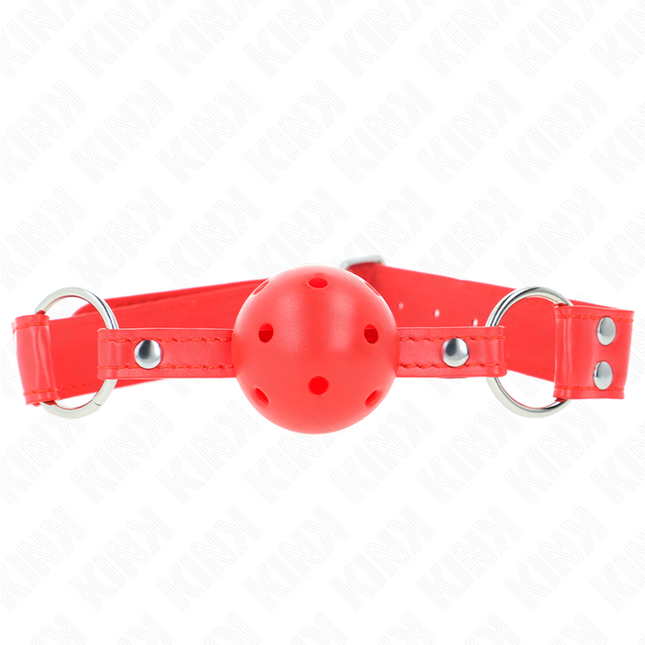 KINK - BÂILLON À BOULE DUR CREUX ROUGE COMPLET 62 x 2 CM by KINK COLLAR & GAG