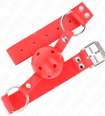 KINK - BÂILLON À BOULE DUR CREUX ROUGE COMPLET 62 x 2 CM by KINK COLLAR & GAG