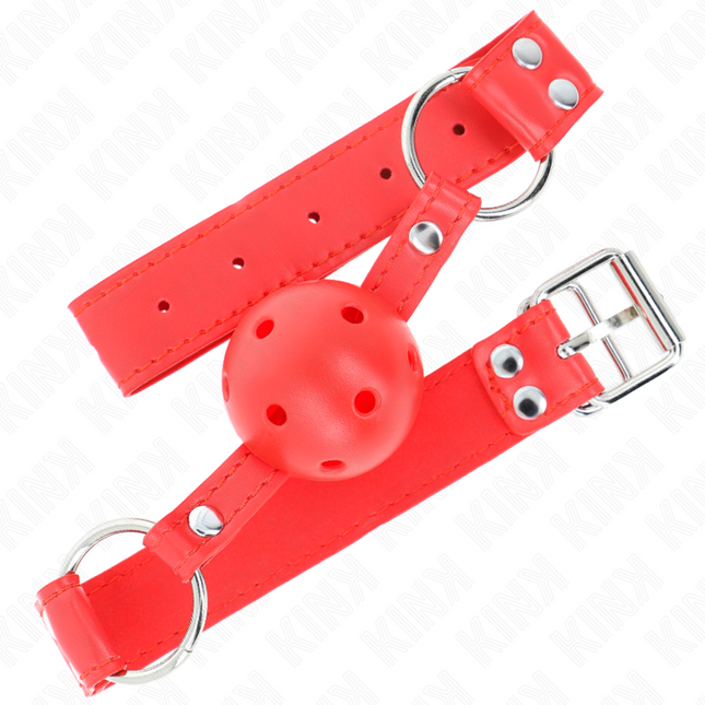KINK - BÂILLON À BOULE DUR CREUX ROUGE COMPLET 62 x 2 CM by KINK COLLAR & GAG