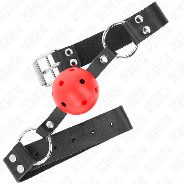KINK - BALLE RESPIRANTE 4 CM BAG AVEC DOUBLE RIVET ROUGE 62,5 x 2,5 CM AJUSTABLE 42-58 CM by KINK COLLAR & GAG