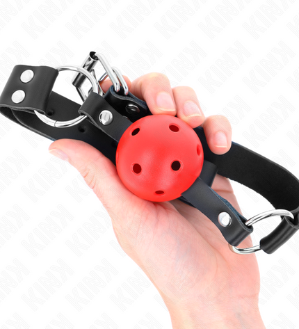 KINK - BALLE RESPIRANTE 4 CM BAG AVEC DOUBLE RIVET ROUGE 62,5 x 2,5 CM AJUSTABLE 42-58 CM by KINK COLLAR & GAG