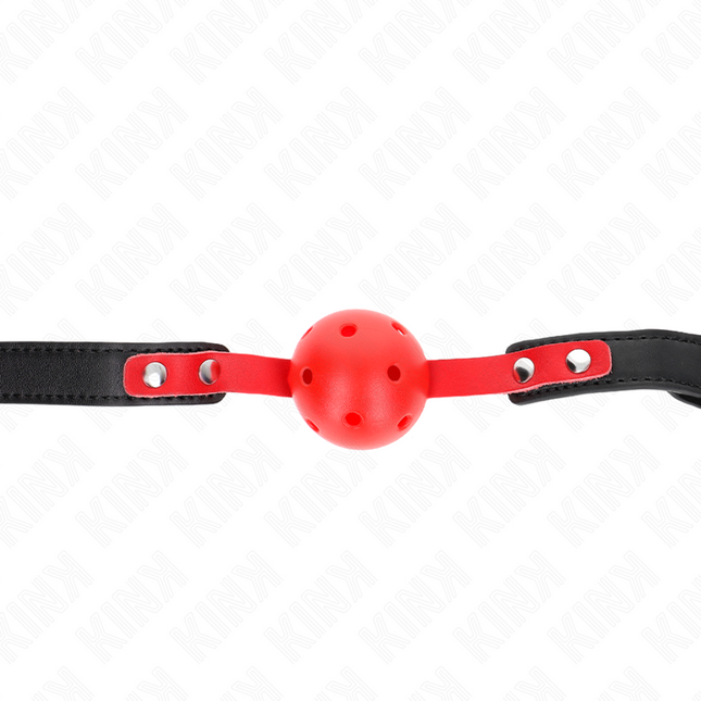 KINK - BALLE DURE CREUSE ROUGE 4 CM GAG BRACELET NOIR 60 x 2 CM AJUSTABLE 37-52 CM by KINK COLLAR & GAG