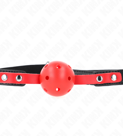 KINK - BALLE DURE CREUSE ROUGE 4 CM GAG BRACELET NOIR 60 x 2 CM AJUSTABLE 37-52 CM by KINK COLLAR & GAG