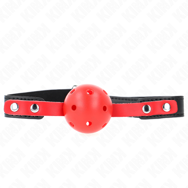 KINK - BALLE DURE CREUSE ROUGE 4 CM GAG BRACELET NOIR 60 x 2 CM AJUSTABLE 37-52 CM by KINK COLLAR & GAG