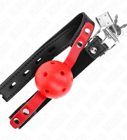 KINK - BALLE DURE CREUSE ROUGE 4 CM GAG BRACELET NOIR 60 x 2 CM AJUSTABLE 37-52 CM by KINK COLLAR & GAG