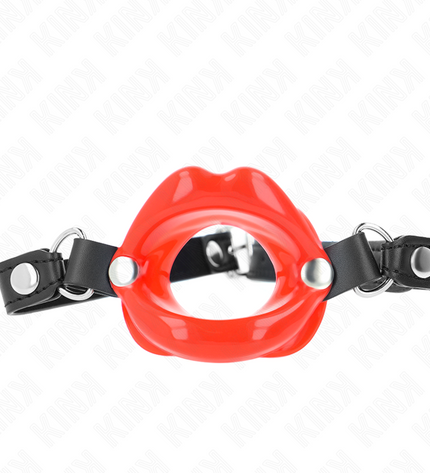 KINK - BÂTON LIP 8 CM AVEC SANGLE EN CUIR ROUGE 63 x 2 CM AJUSTABLE 39-58 CM by KINK COLLAR & GAG