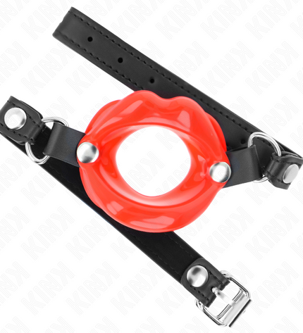 KINK - BÂTON LIP 8 CM AVEC SANGLE EN CUIR ROUGE 63 x 2 CM AJUSTABLE 39-58 CM by KINK COLLAR & GAG