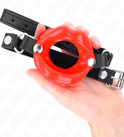 KINK - BÂTON LIP 8 CM AVEC SANGLE EN CUIR ROUGE 63 x 2 CM AJUSTABLE 39-58 CM by KINK COLLAR & GAG