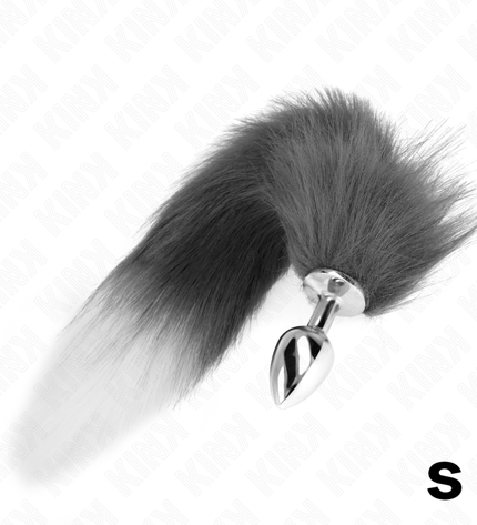KINK - PLUG ANAL TAILLE S 7 X 3 CM AVEC QUEUE SYNTHÉTIQUE 40 CM GRIS ET BLANC by KINK PLEASURE PLUGS