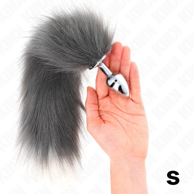 KINK - PLUG ANAL TAILLE S 7 X 3 CM AVEC QUEUE SYNTHÉTIQUE 40 CM GRIS ET BLANC by KINK PLEASURE PLUGS