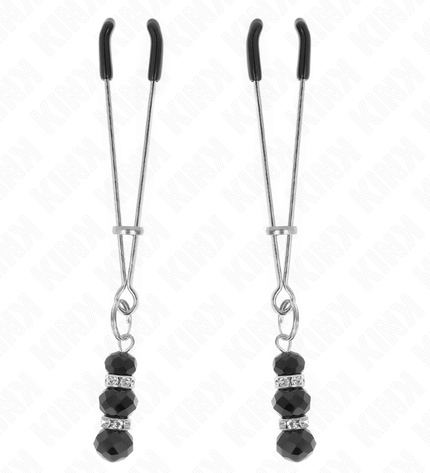 KINK - PINCES À TETON FINES OR AVEC 3 BILLES DE VERRE NOIR 7 CM by KINK NIPPLE GRIP