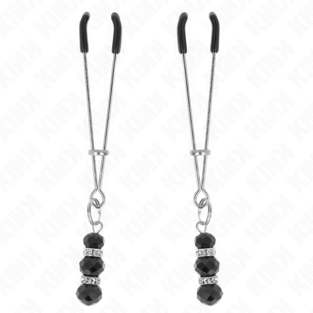 KINK - PINCES À TETON FINES OR AVEC 3 BILLES DE VERRE NOIR 7 CM by KINK NIPPLE GRIP