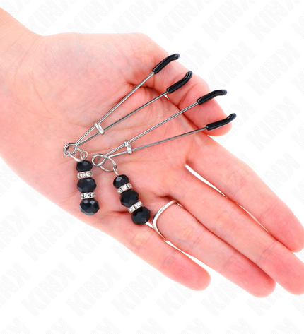 KINK - PINCES À TETON FINES OR AVEC 3 BILLES DE VERRE NOIR 7 CM by KINK NIPPLE GRIP
