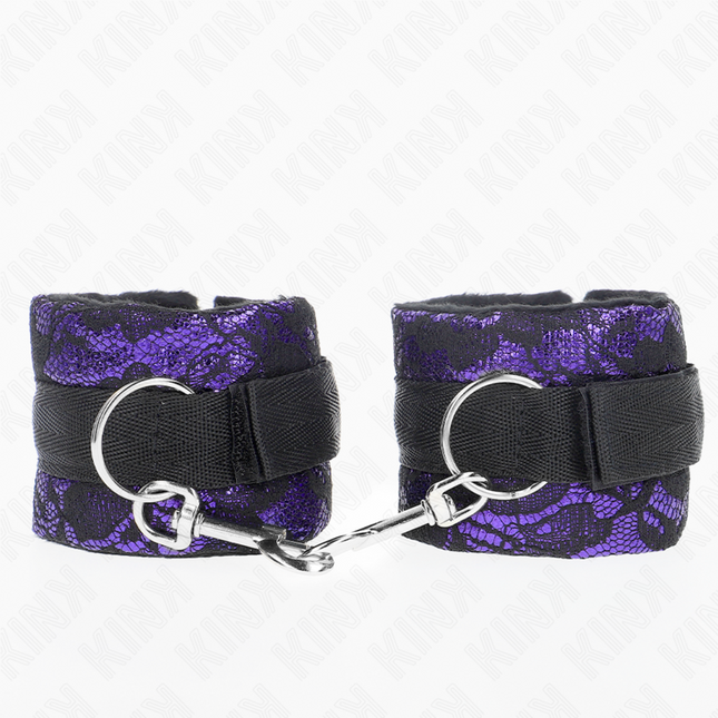 KINK - ATTENTES-POIGNETS COURTES EN DENTELLE DE VELOURS ET RELIURE EN NYLON VIOLET / NOIR 23 X 6,5 CM by KINK WRIST RESTRAINT