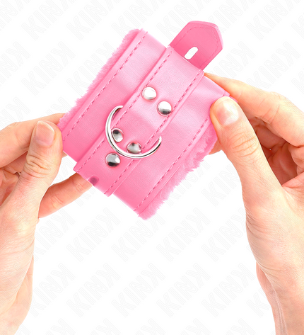 KINK - APPUI-POIGNETS DOUBLÉS DE FOURRURE AVEC TROUS CARRÉS ROSE ET CEINTURE ROSE RÉGLABLE 17-29 CM X 6 CM by KINK WRIST RESTRAINT