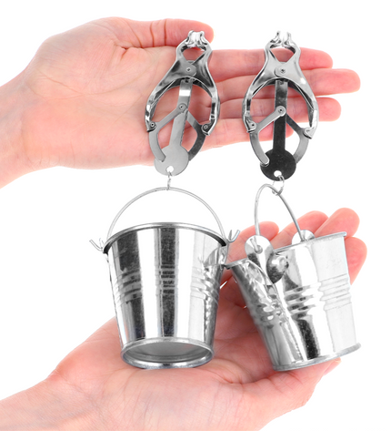 KINK - PINCES À SEINS TRÈFLE JAPONAIS AVEC SEAU ARGENT by KINK NIPPLE GRIP