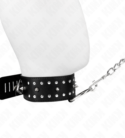 KINK - COLLIER AVEC LAISSE 65 CM AVEC CLOUS ARGENTÉS MODÈLE 1 AJUSTABLE 36-43 CM X 5 CM by KINK COLLAR & GAG