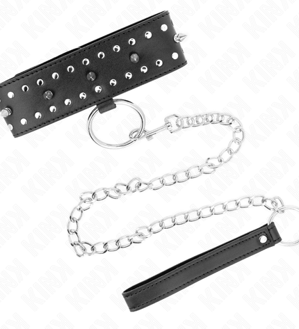 KINK - COLLIER AVEC LAISSE 65 CM AVEC CLOUS ARGENTÉS MODÈLE 1 AJUSTABLE 36-43 CM X 5 CM by KINK COLLAR & GAG