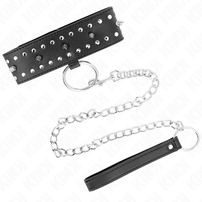 KINK - COLLIER AVEC LAISSE 65 CM AVEC CLOUS ARGENTÉS MODÈLE 1 AJUSTABLE 36-43 CM X 5 CM by KINK COLLAR & GAG