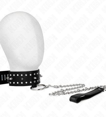 KINK - COLLIER AVEC LAISSE 65 CM AVEC CLOUS ARGENTÉS MODÈLE 1 AJUSTABLE 36-43 CM X 5 CM by KINK COLLAR & GAG