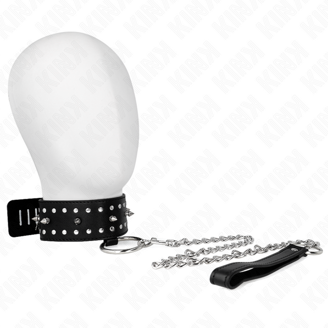 KINK - COLLIER AVEC LAISSE 65 CM AVEC CLOUS ARGENTÉS MODÈLE 1 AJUSTABLE 36-43 CM X 5 CM by KINK COLLAR & GAG