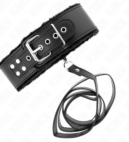 KINK - COLLIER AVEC LAISSE 116 CM AVEC CLOUS ARGENTÉS MODÈLE 4 NOIR AJUSTABLE 40-48 CM X 6 CM by KINK COLLAR & GAG