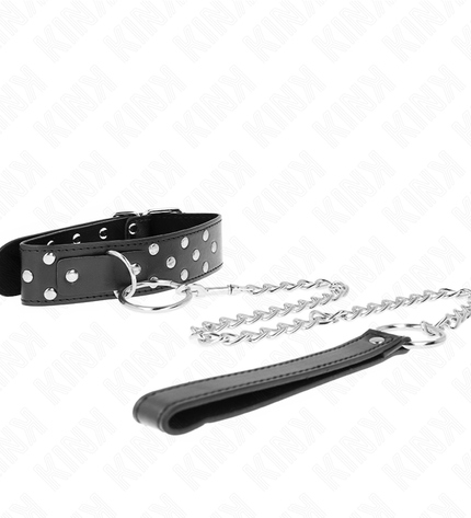 KINK - COLLIER RIVET ANNEAU AVEC CEINTURE 65 CM NOIR AJUSTABLE 36-50 CM X 3,8 CM by KINK COLLAR & GAG