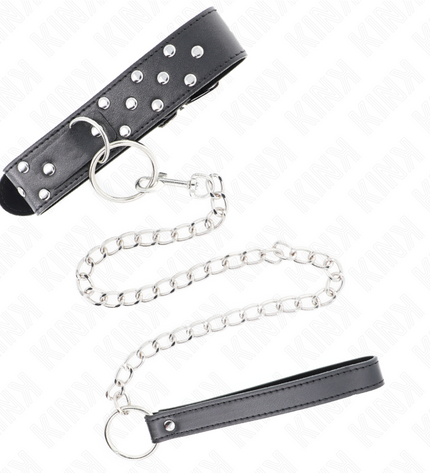 KINK - COLLIER RIVET ANNEAU AVEC CEINTURE 65 CM NOIR AJUSTABLE 36-50 CM X 3,8 CM by KINK COLLAR & GAG