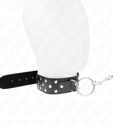 KINK - COLLIER RIVET ANNEAU AVEC CEINTURE 65 CM NOIR AJUSTABLE 36-50 CM X 3,8 CM by KINK COLLAR & GAG